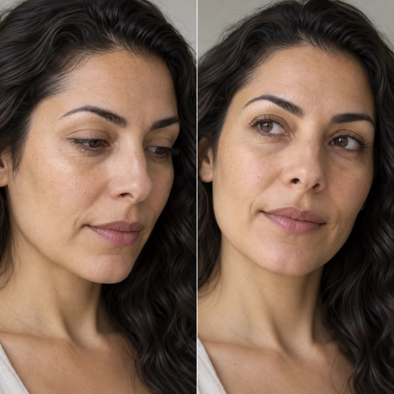 AI-generated illustrative side-by-side portrait; not a real customer or treatment result